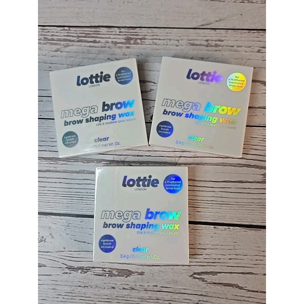 Lottie London Mega Brow, Brow Shaping Wax & Brush Set, Clear, 0.11 oz - Lot Of 3